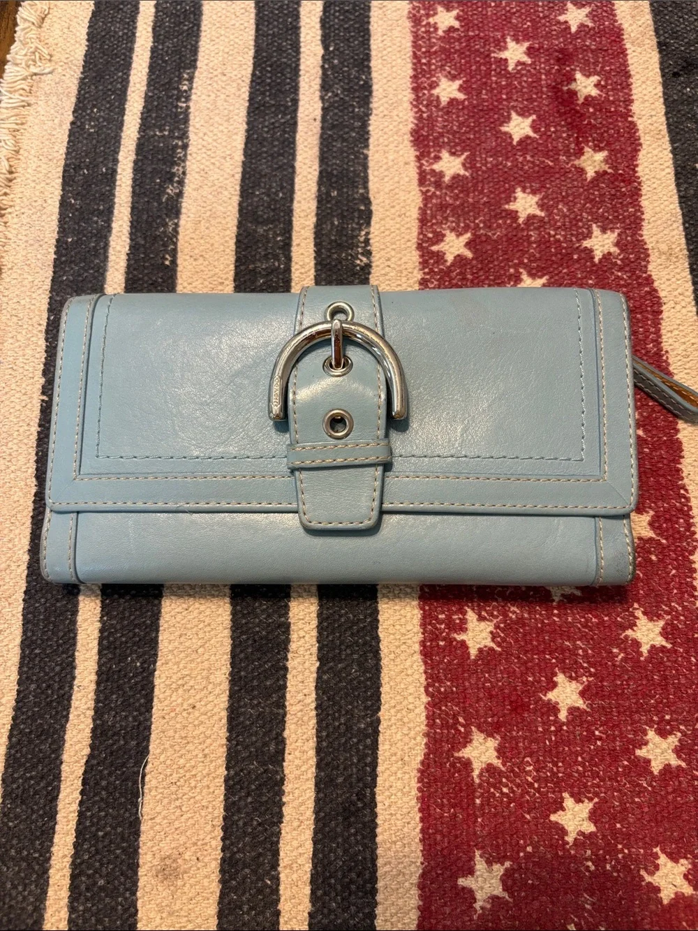 Vintage Coach Legacy Light Blue Leather Buckle Wallet